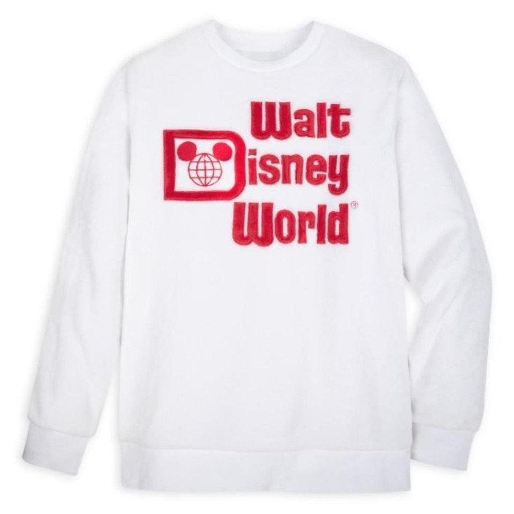 Disney‎ Walt Disney World White Fuzzy Fleece Embroidered Sweatshirt Small